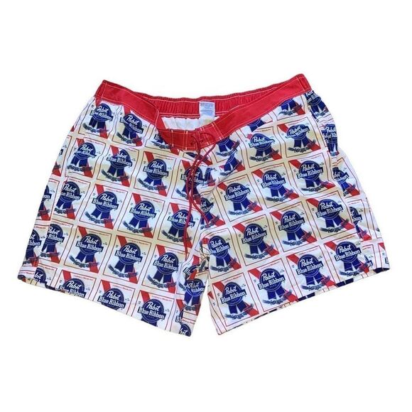 Pabst Blue Ribbon Beer PBR Size 3X Logo Branded Men’s Lined Swim Trunks AOP - Picture 1 of 6